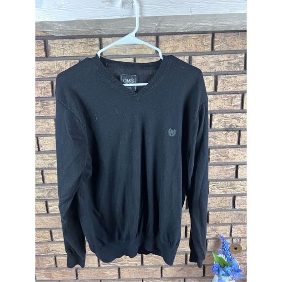 Chaps Navy Blue V-Neck Knit Cashmere Long Sleeve Pullover Sweater Men's Size Lar - Picture 1 of 9